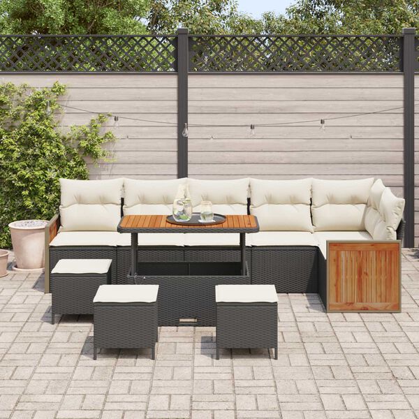 vidaXL Garten-Sofa-Set 10 pcs Schwarz und Creme Poly-Rattan