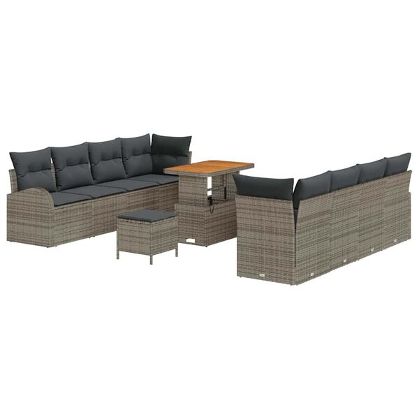vidaXL Garten-Sofa-Set mit Kissen 11 pcs Grau Poly Rattan