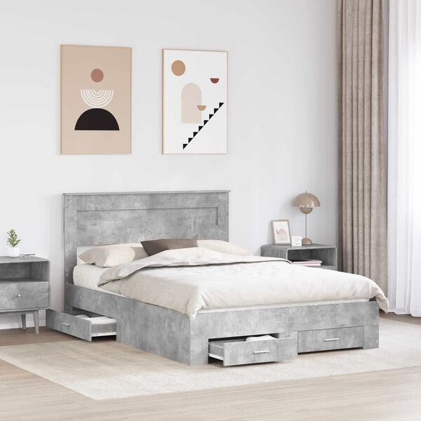 vidaXL Bettrahmen mit Kopfteil Beton Grau 140 x 190 cm Holzwerkstoff