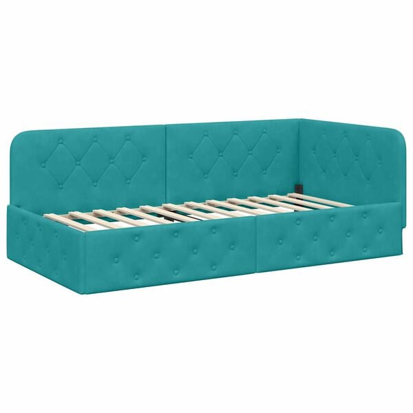 vidaXL Eckbettgestell mit Kopfteil T&uuml;rkis 90 x 200 cm Samt