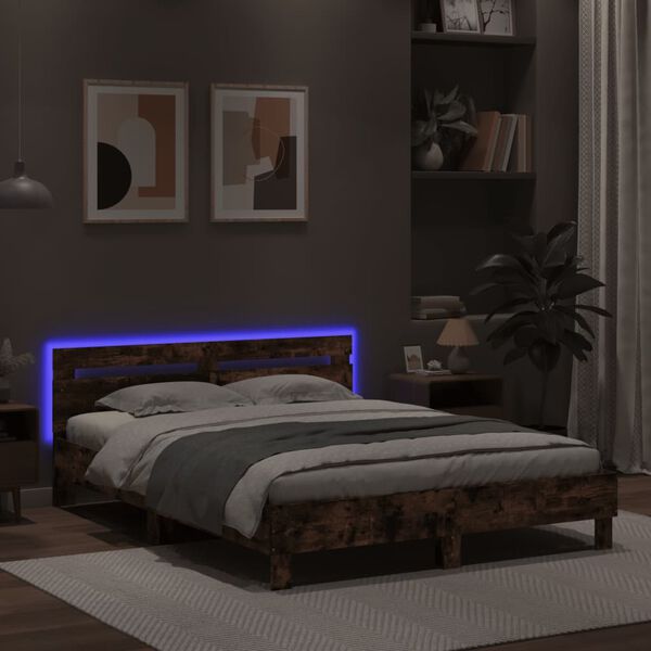 vidaXL Bettgestell mit Kopfteil LED-Beleuchtung Braun Eichen-Optik