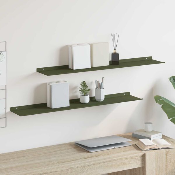 vidaXL Schwebendes Regal 2 pcs Olive Gr&uuml;n 100 x 18 x 2,5 cm Stahl