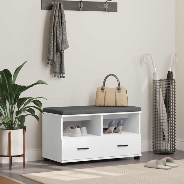 vidaXL Flurbank Wei&szlig; 80 x 38 x 46 cm Spanplatte und Polsterstoff
