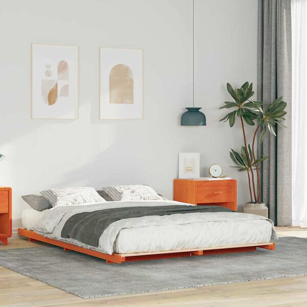 vidaXL Bodenbettgestell Wachsbraun 150 x 200 cm Massivholz Kiefer