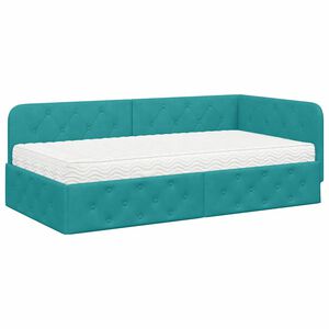 vidaXL Eckbettgestell mit Matratze T&uuml;rkis 100 x 200 cm Samt
