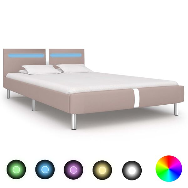vidaXL Bettgestell mit LED Cappuccino-Braun Kunstleder 120x200 cm