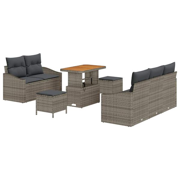 vidaXL Garten-Sofa-Set mit Kissen 8 pcs Grau Poly Rattan
