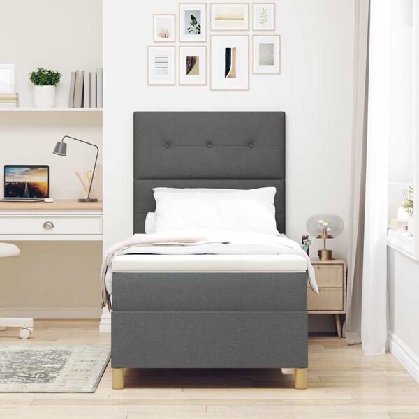 vidaXL LED Boxspringbett mit Matratze Dunkelgrau 100 x 200 cm Stoff