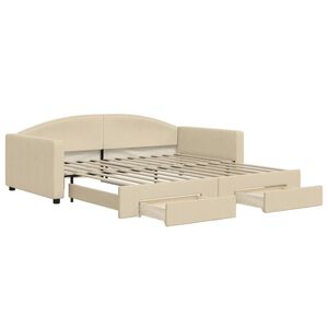 vidaXL Tagesbett Ausziehbar mit Schubladen Creme 100x200 cm Stoff