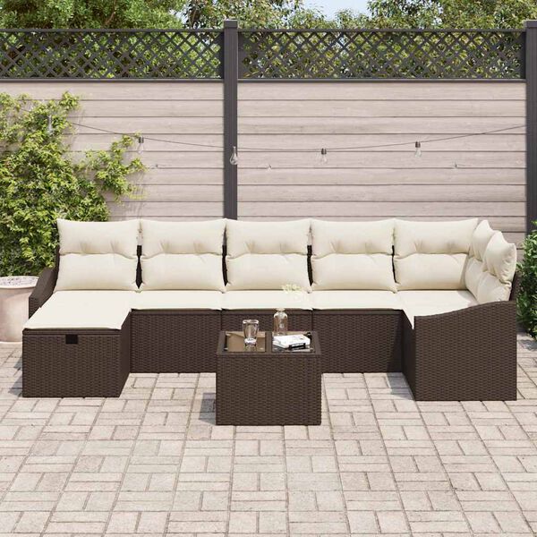 vidaXL Sofa Set mit Kissen mit Speicher Braun Poly-Rattan