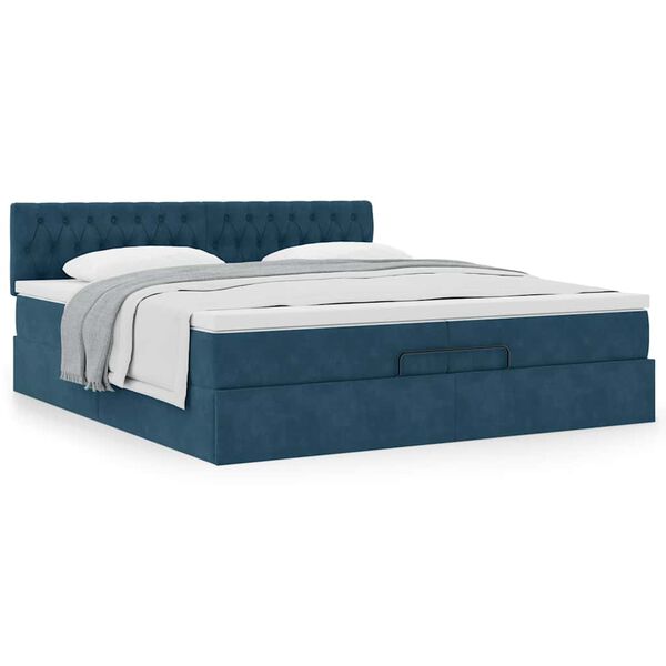 vidaXL Ottoman-Bett mit Matratze Dunkelblau 200x200 cm Samt