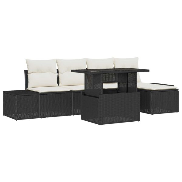 vidaXL Garten-Sofa-Set mit Speicher 6 pcs Schwarz Poly Rattan