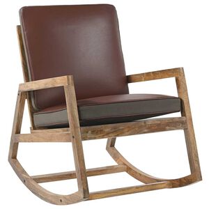 vidaXL Schaukelstuhl Braun Echtleder und Massivholz Mango