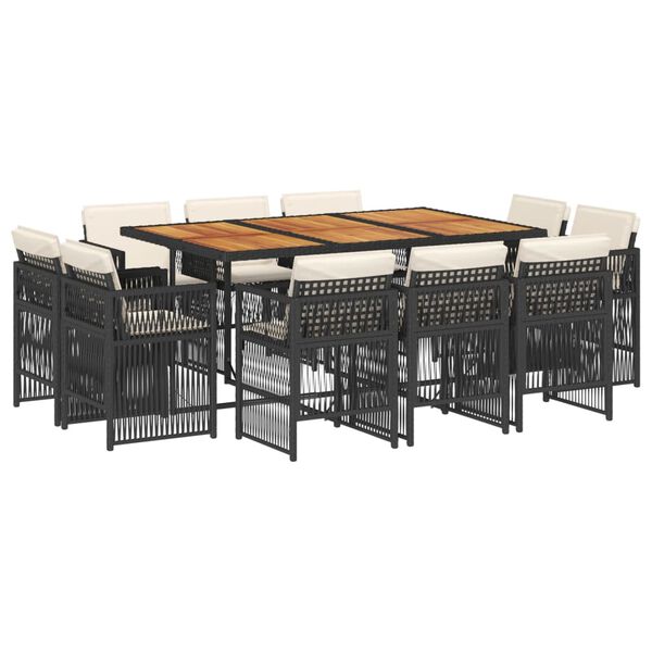 vidaXL 11-tlg. Garten-Essgruppe mit Kissen Schwarz Poly Rattan
