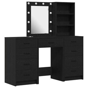 vidaXL Schminktisch mit Spiegelbeleuchtung 3 pcs Schwarz Holzwerkstoff