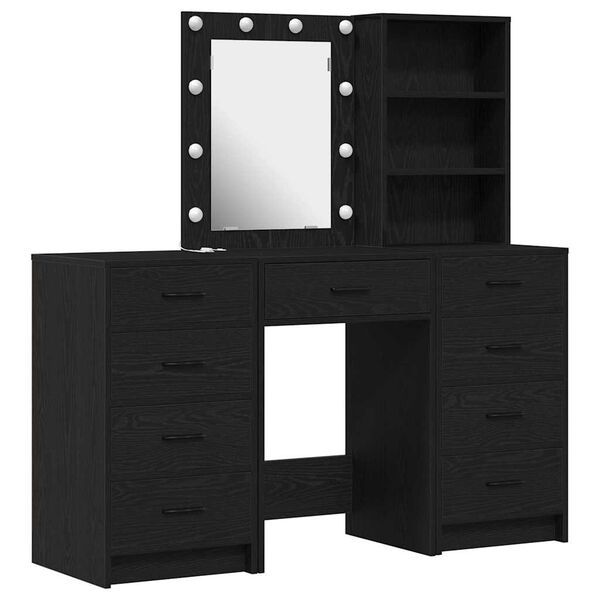 vidaXL Schminktisch 3 pcs Schwarz 40 x 41 x 135 cm Holzwerkstoff