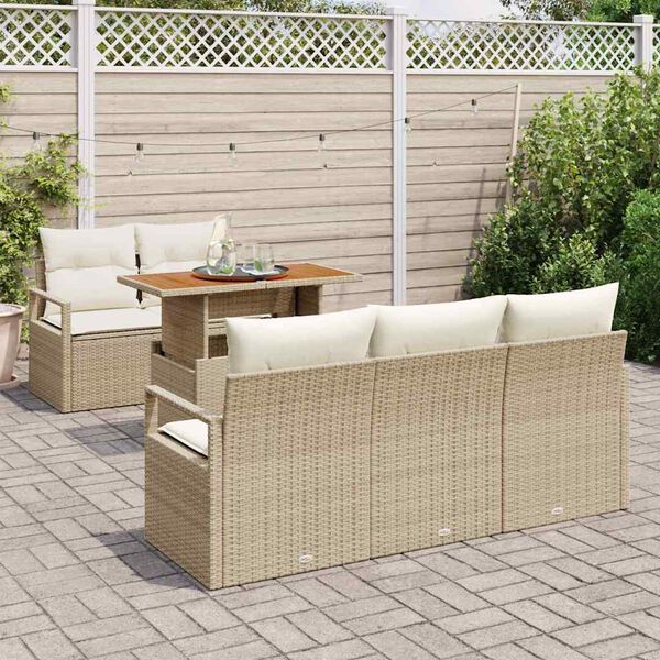 vidaXL Garten-Sofa-Set mit Speicher 6 pcs Beige Poly Rattan
