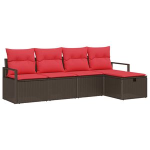 vidaXL Sofa Set mit Kissen mit Speicher Braun und Rot Poly-Rattan