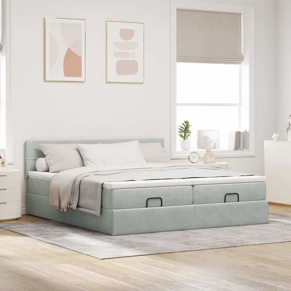 vidaXL Ottoman-Bett mit Matratzen Hellgrau 160x200 cm Samt