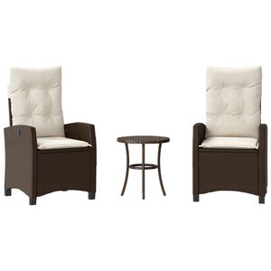 vidaXL 3-tlg. Bistro-Set mit Kissen Braun Poly Rattan