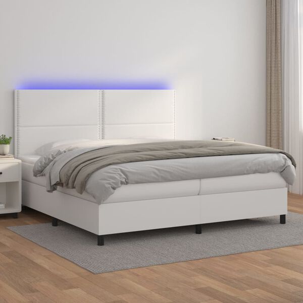 vidaXL Boxspringbett mit Matratze & LED Wei&szlig; 200x200 cm Kunstleder