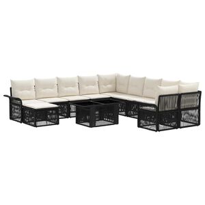 vidaXL Gartensofa-set 12 stk. Schwarz und Cremewei&szlig; Poly-Rattan