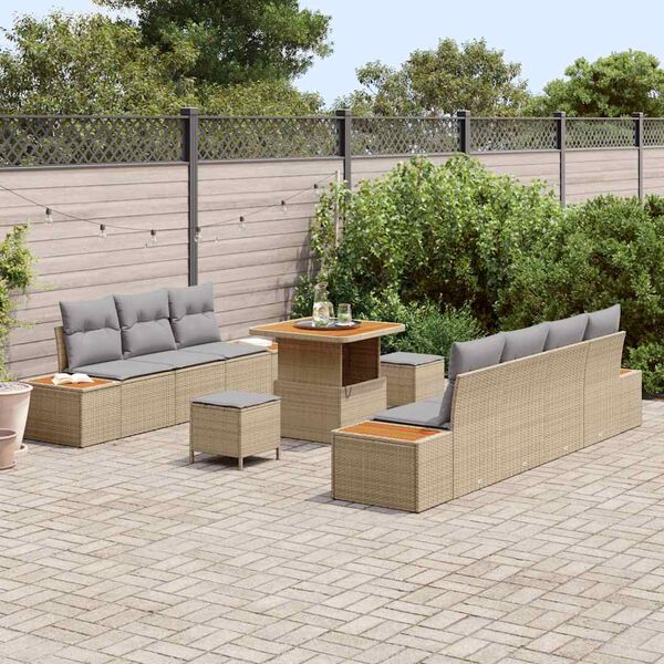 vidaXL Gartensofa-set mit Kissen mit Speicher 10 pcs Beige Poly Rattan