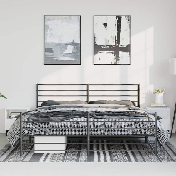 vidaXL Bettgestell mit Kopf- und Fu&szlig;teil Metall Schwarz 183x213 cm