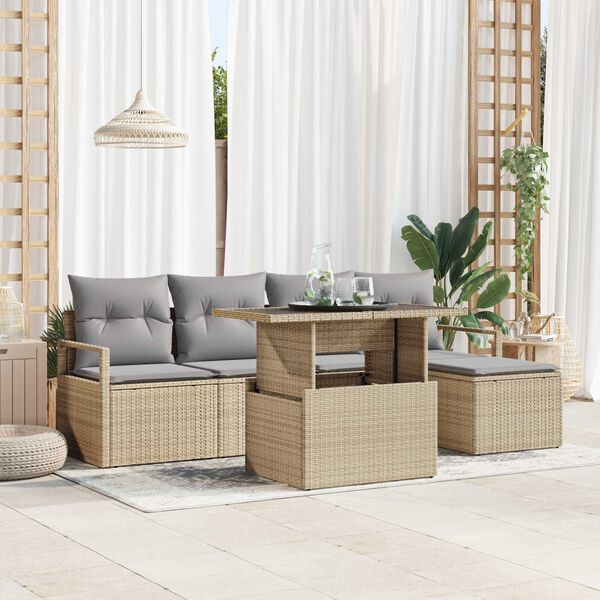 vidaXL Garten-Sofa-Set mit Speicher 6 pcs Beige Poly Rattan
