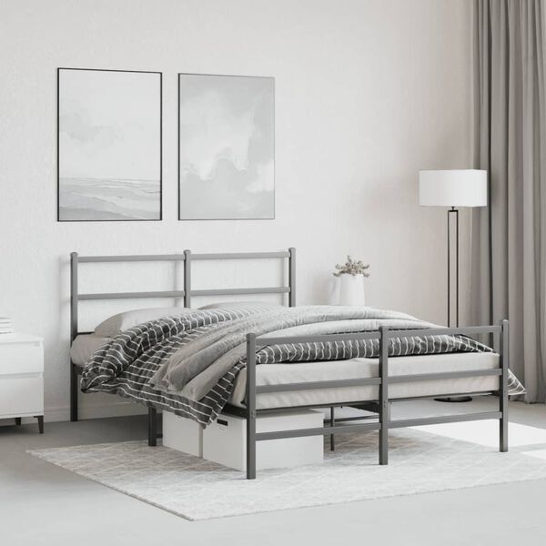 vidaXL Bettgestell mit Kopf- und Fu&szlig;teil Metall Schwarz 135x190 cm