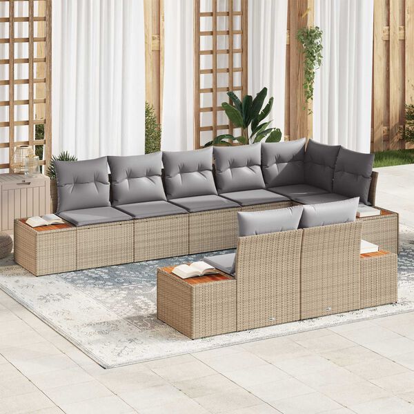 vidaXL Gartensofa-set mit Kissen 8 pcs Beige Poly Rattan