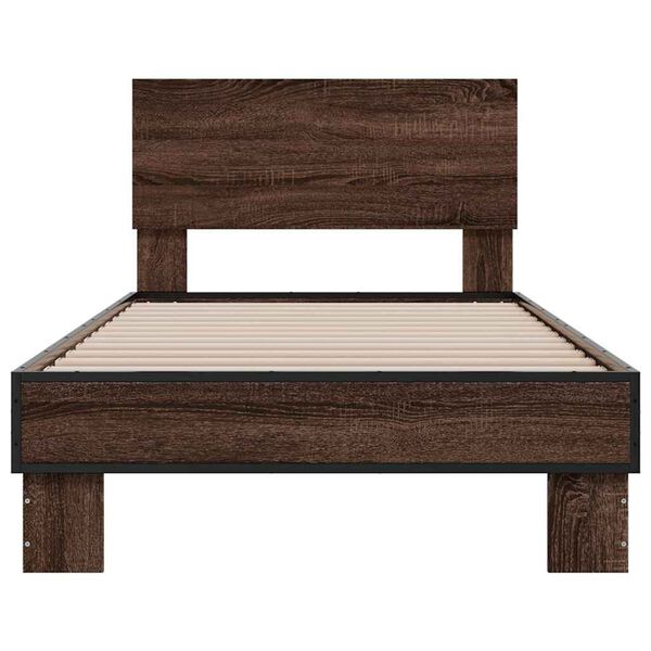 vidaXL Bettgestell Braun Eichen-Optik 100x200 cm Holzwerkstoff Metall