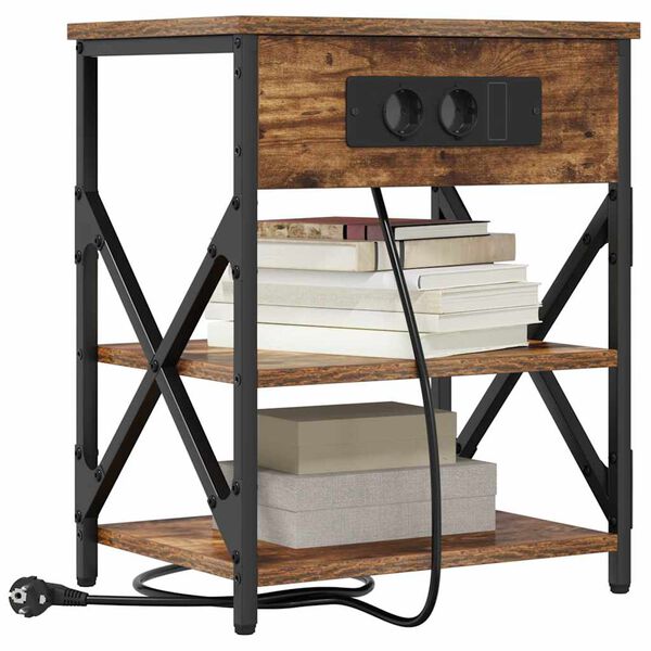 vidaXL Nachttisch mit Regal 2 pcs Ger&auml;ucherte Eiche 41 x 31 x 51 cm