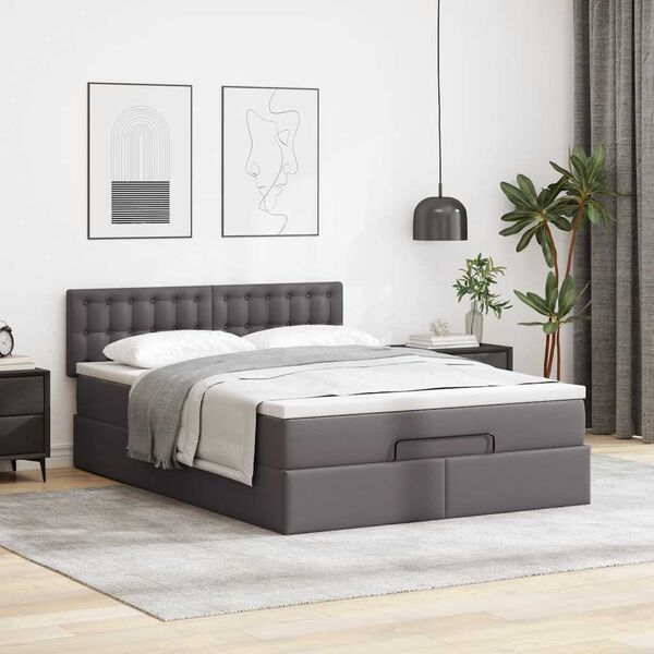 vidaXL Ottoman-Bett mit Matratze Grau 140x190 cm Kunstleder