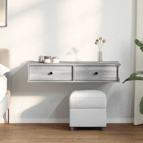 vidaXL Wandregal mit Schubladen Grau Sonoma 100x37,5x19 cm