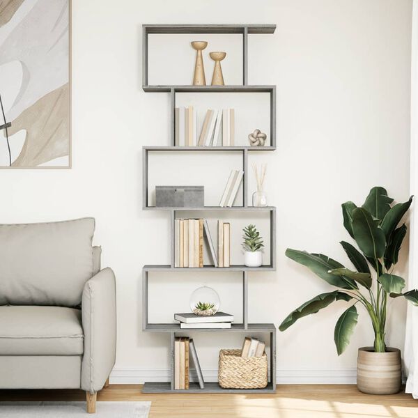 vidaXL Raumteiler-B&uuml;cherregal 6 Etagen Grau Sonoma 70x24x193 cm