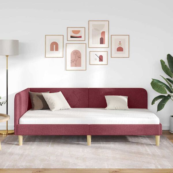 vidaXL Eckbettgestell mit Kopfteil Weinrot 90 x 190 cm Stoff