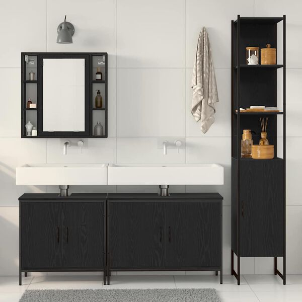 vidaXL Badezimmerm&ouml;bel-Set mit Regal 4 pcs Schwarz Holzwerkstoff