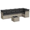 vidaXL 7-tlg. Garten-Sofagarnitur mit Kissen Hellgrau Poly Rattan