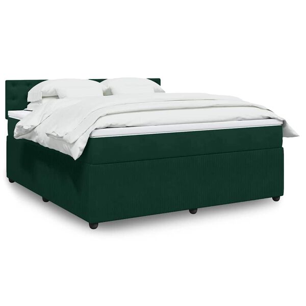 vidaXL Boxspringbett mit Matratze Dunkelgr&uuml;n 180x200 cm Samt