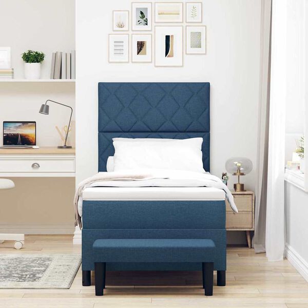 vidaXL Boxspringbett mit Matratze mit Kopfteil Blau 100 x 200 cm Stoff