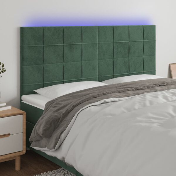 vidaXL LED Kopfteil Dunkelgr&uuml;n 200x5x118/128 cm Samt