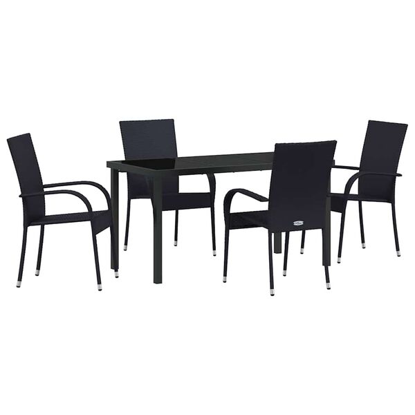 vidaXL Garten Essgruppe 5 pcs Schwarz Pulverbeschichteter Stahl
