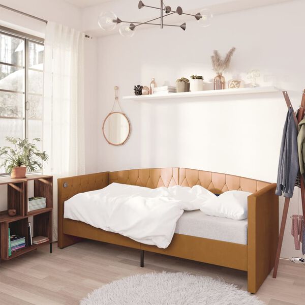 vidaXL Tagesbett USB Braun Samt 90x200 cm