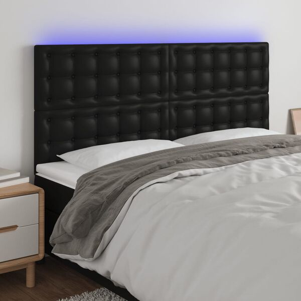 vidaXL LED Kopfteil Schwarz 180x5x118/128 cm Kunstleder