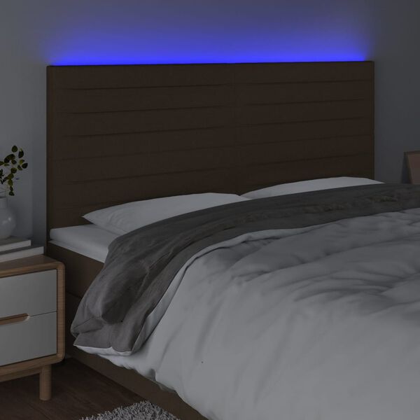 vidaXL LED Kopfteil Dunkelbraun 200x5x118/128 cm Stoff