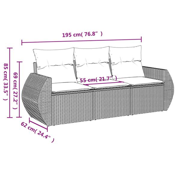 vidaXL 3-tlg. Garten-Sofagarnitur mit Kissen Beige Poly Rattan