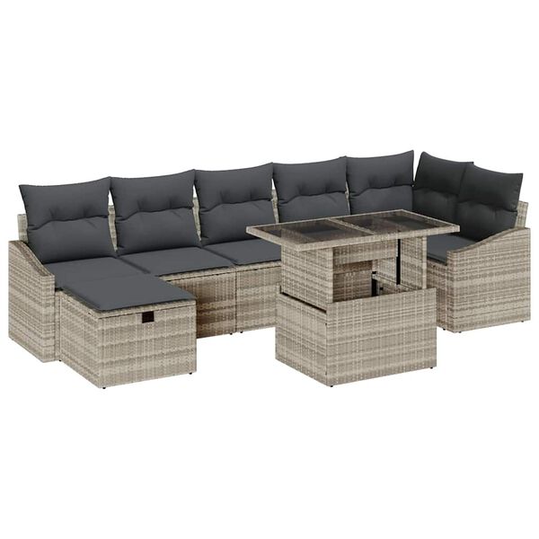 vidaXL Garten-Sofa-Set 8 pcs Hellgrau Poly-Rattan