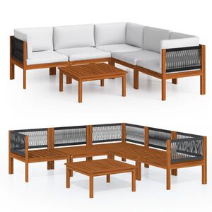 vidaXL 6-tlg. Garten-Lounge-Set mit Kissen Cremefarbenes Holz Akazie & Seil