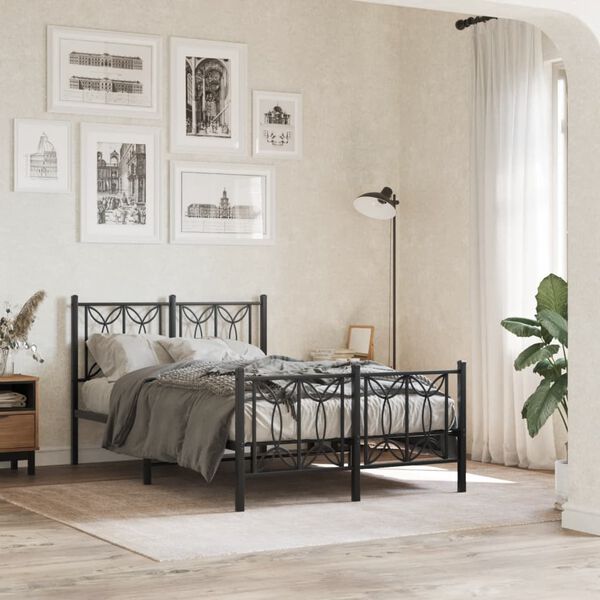 vidaXL Bettgestell mit Kopf- und Fu&szlig;teil Metall Schwarz 120x190 cm
